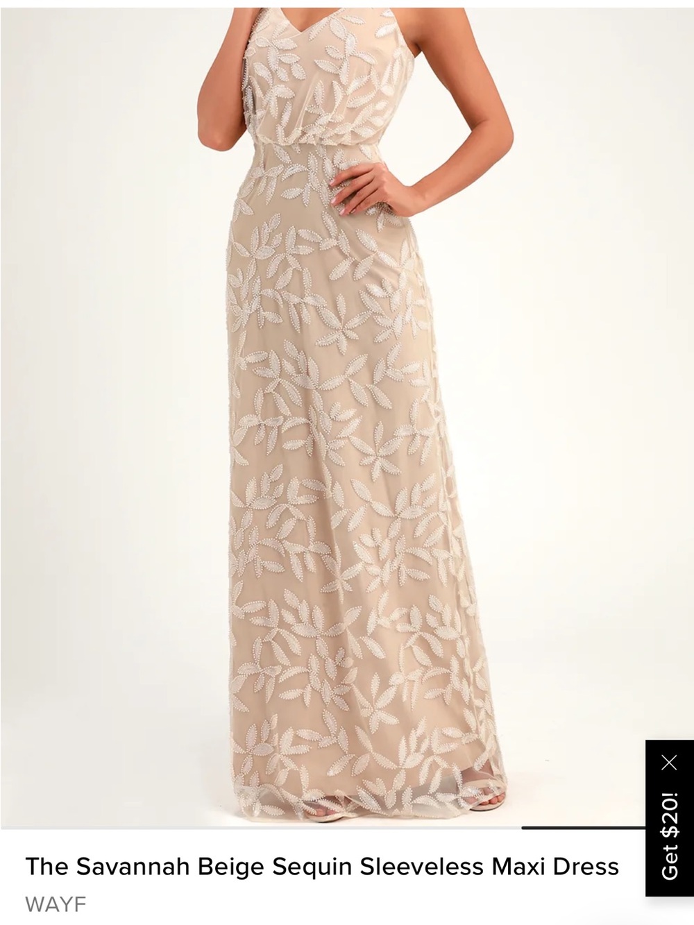 Wayf Beige Sequin Leaf-Embroidered Maxi Skirt